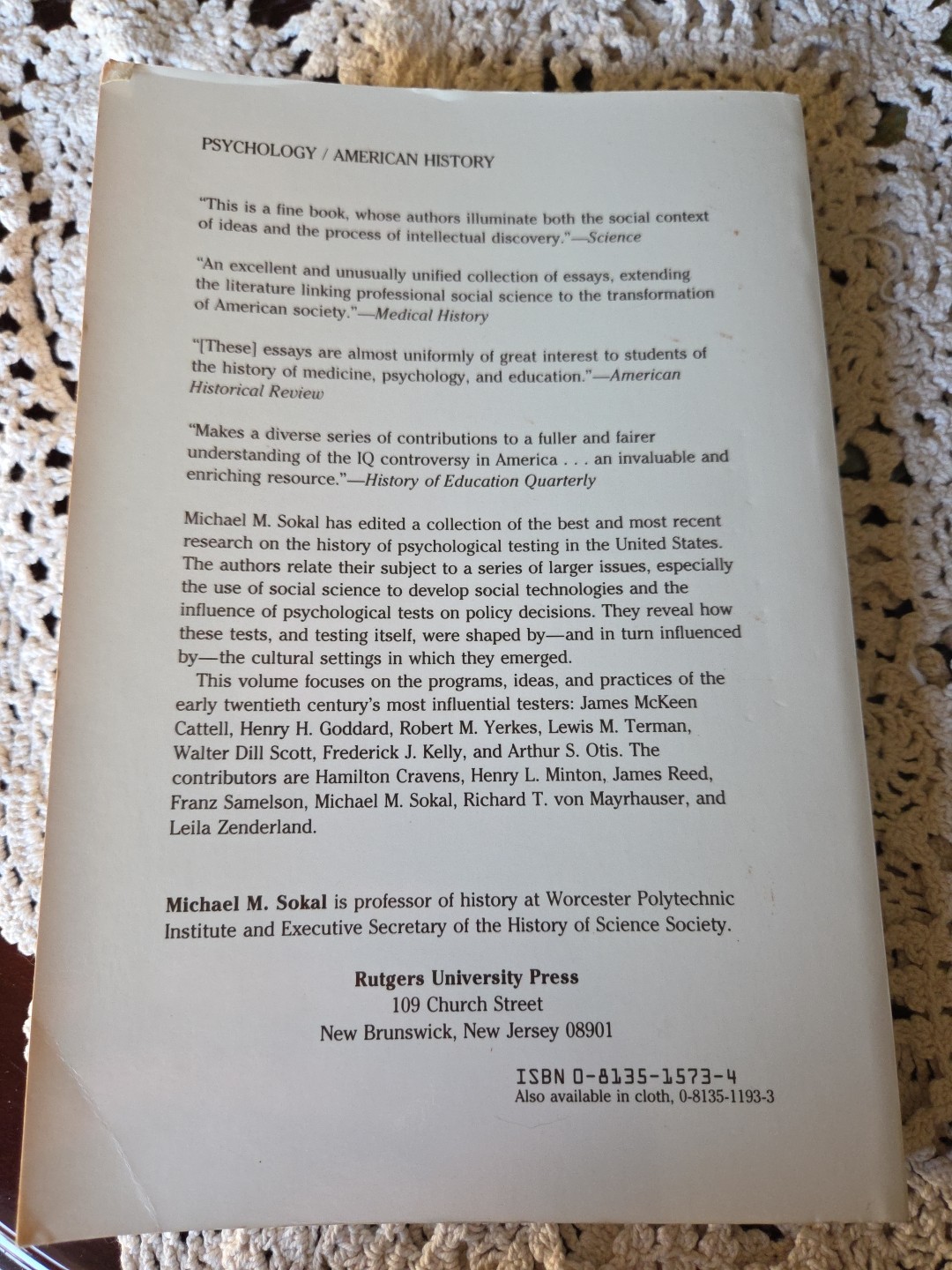 Psychological Testing and American Society, by Michael M. Sokal Trade Paperback)