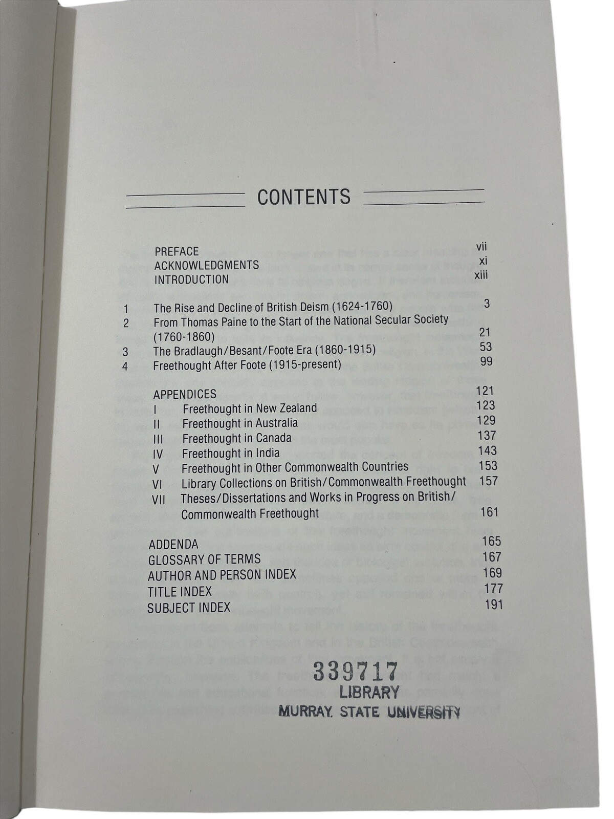 Freethought in the United Kingdom & the Commonwealth A Descriptive Bibliography