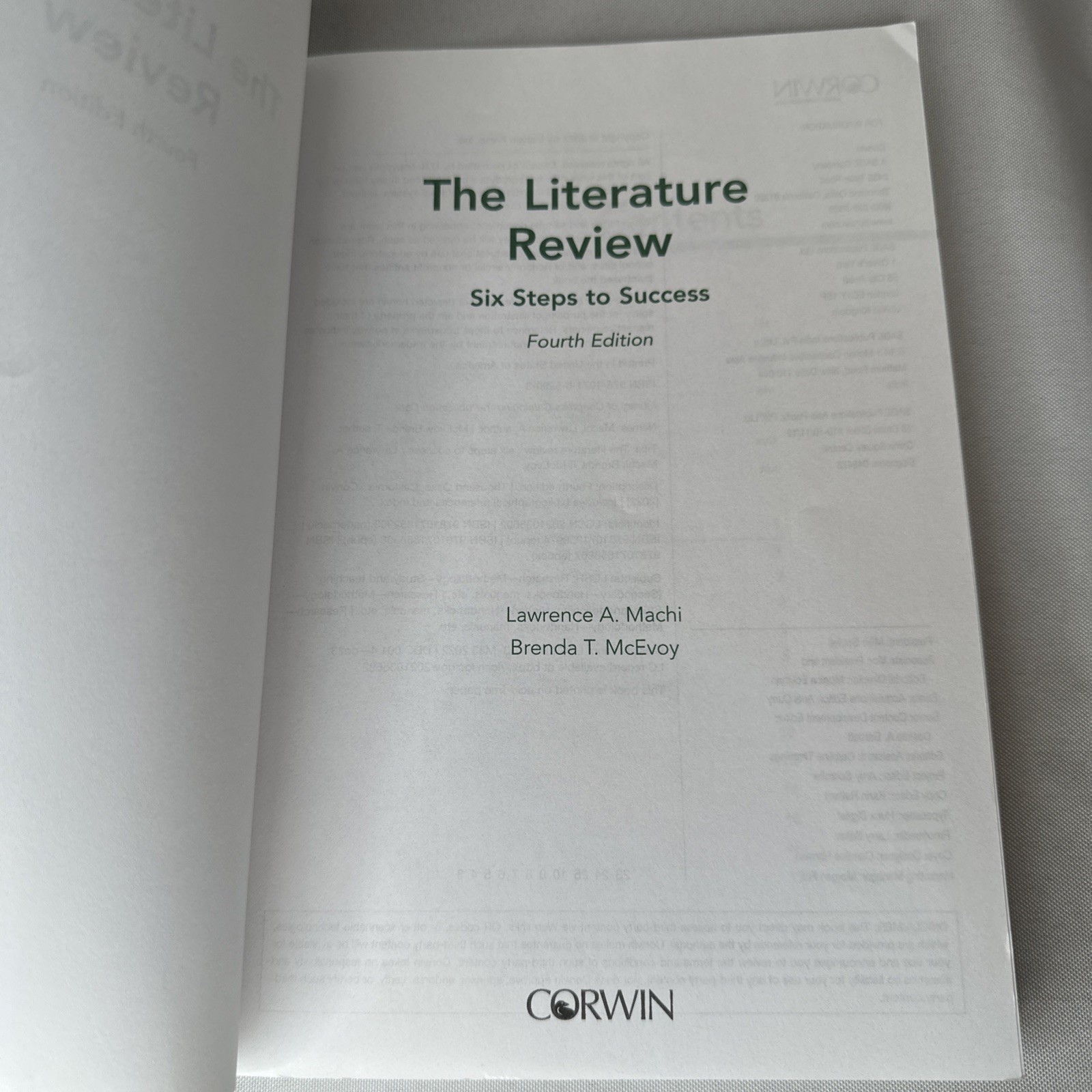 The Literature Review 4th Edition Machi McEvoy 2022 Corwin Paperback