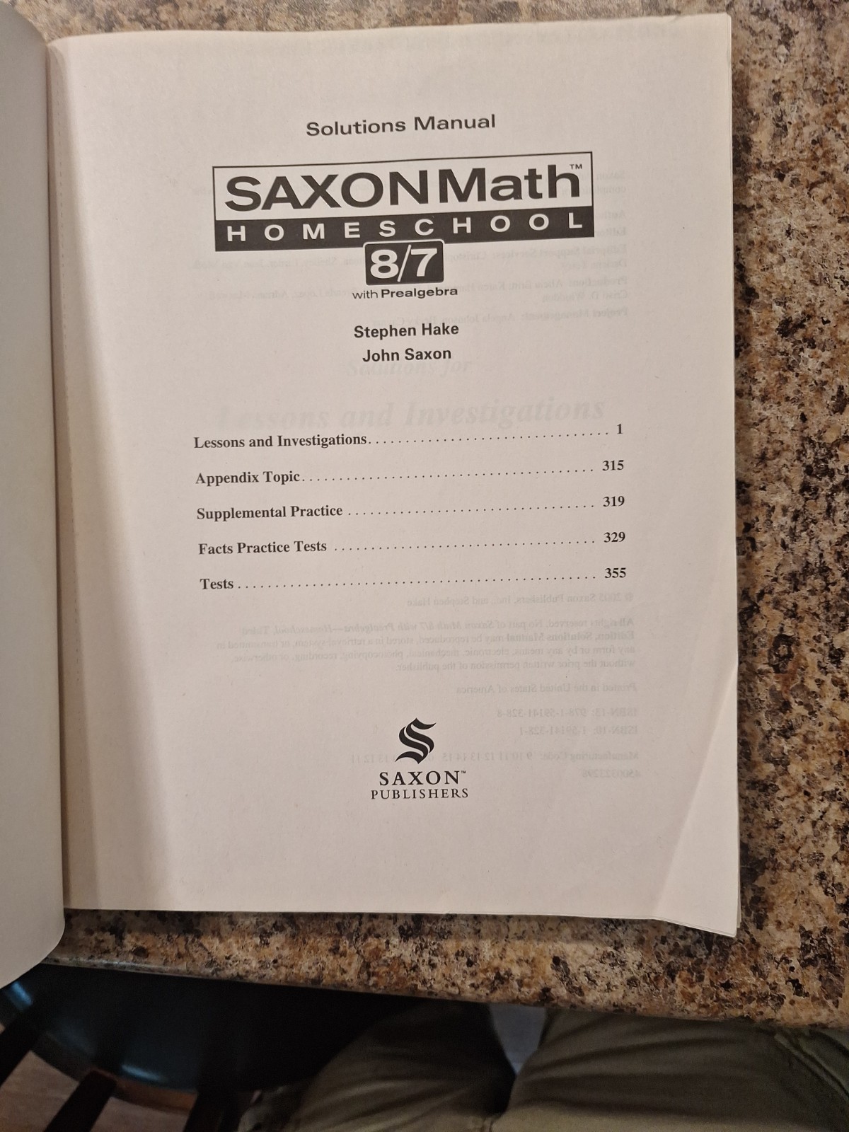 Saxon Math Homeschool 8/7 with Prealgebra Solutions Manual, 2005, No Writing
