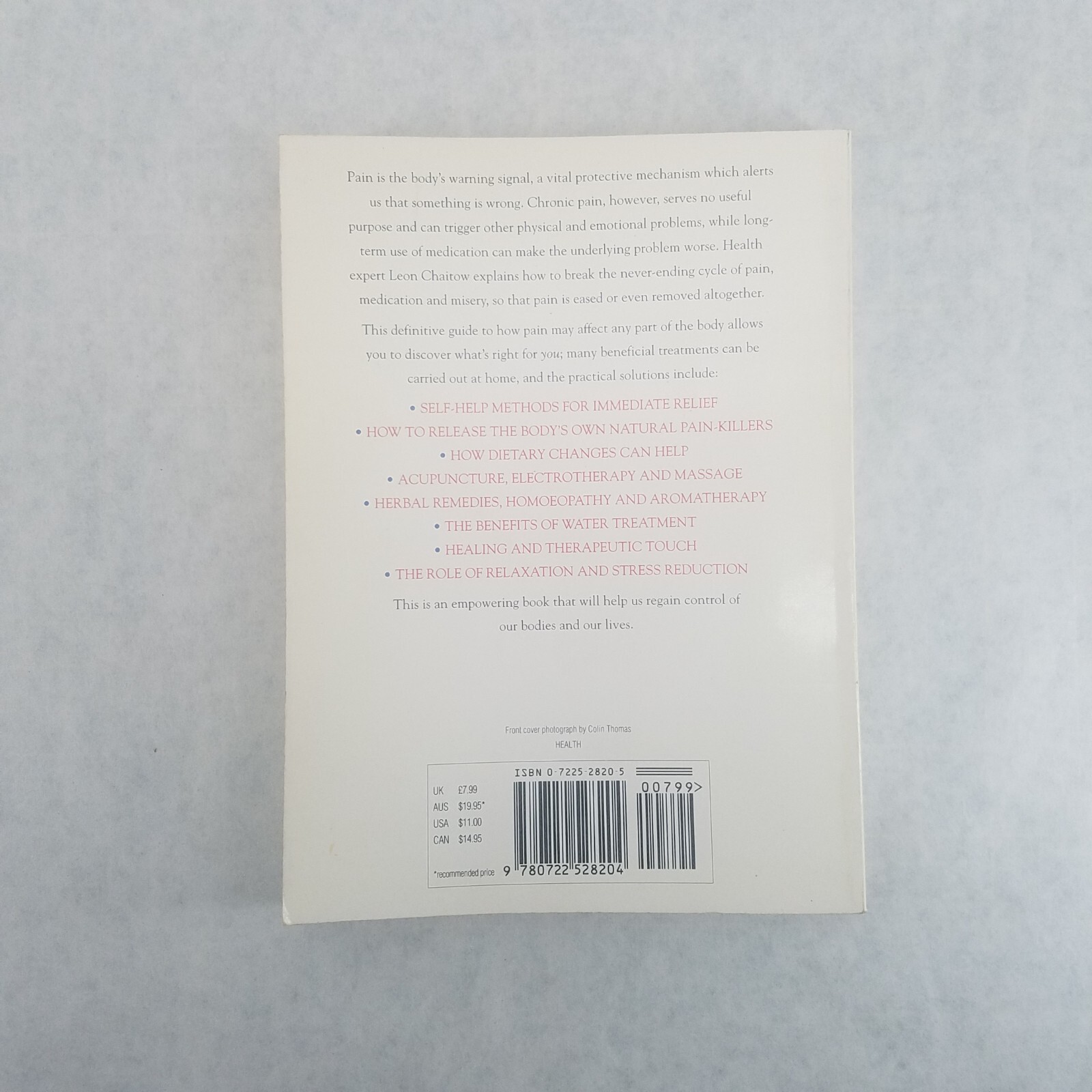 Book of Pain Relief: A Comprehensive Self-Help Guide – softcover by Leon Chaitow