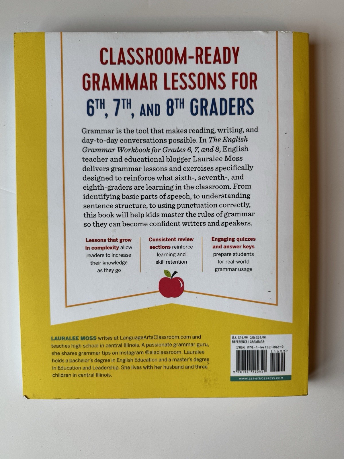 English Grammar Workbook for Grades 6–8 by Lauralee Moss – Like New –