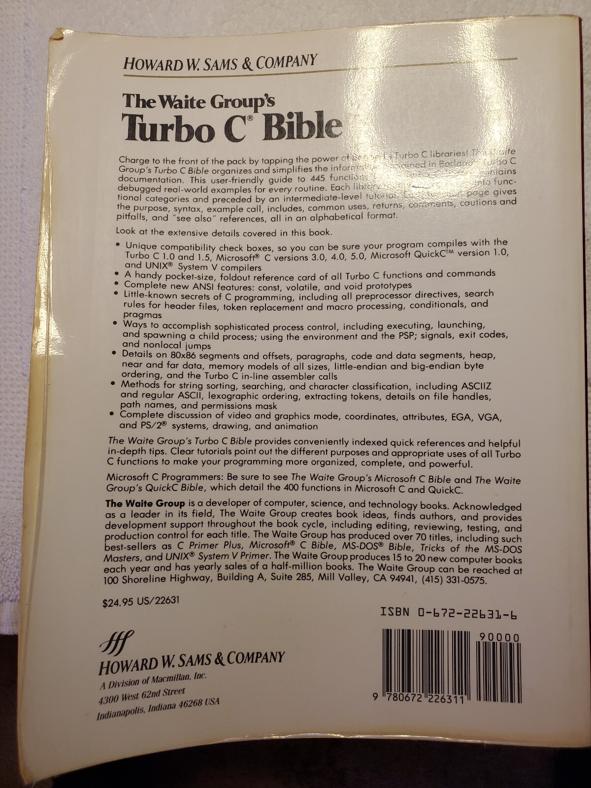 Turbo C Bible – The Waite Group – SC 921pp – Barkakati – Very Good
