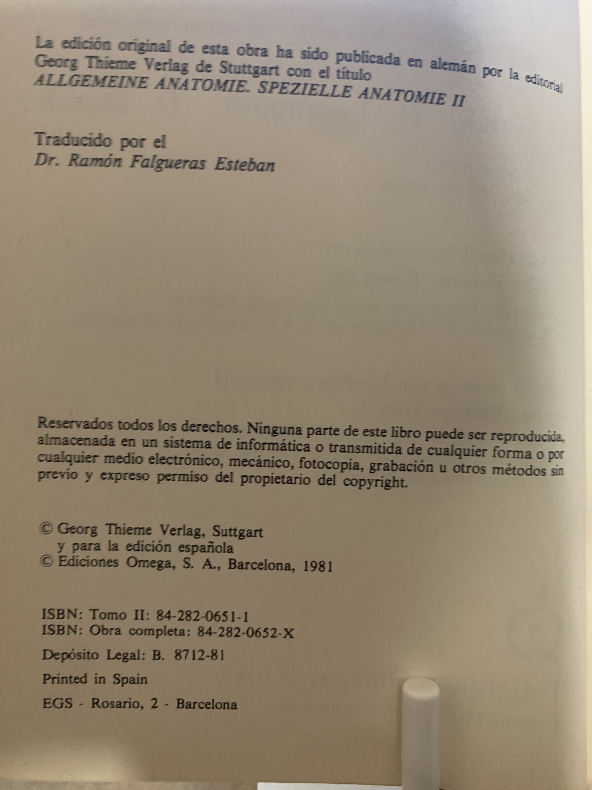 Manual De Anatomia Humana Tomo I Y II – Frick, Leonhardt & Stark 1981 Paperbacks