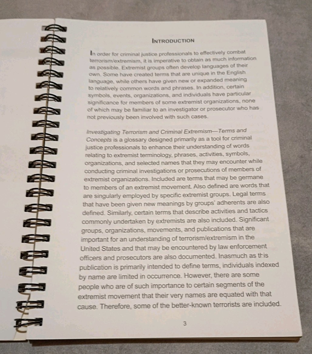 BJA Wire-Bound Book: Terrorism and Criminal Extremism, Definitions & Concepts