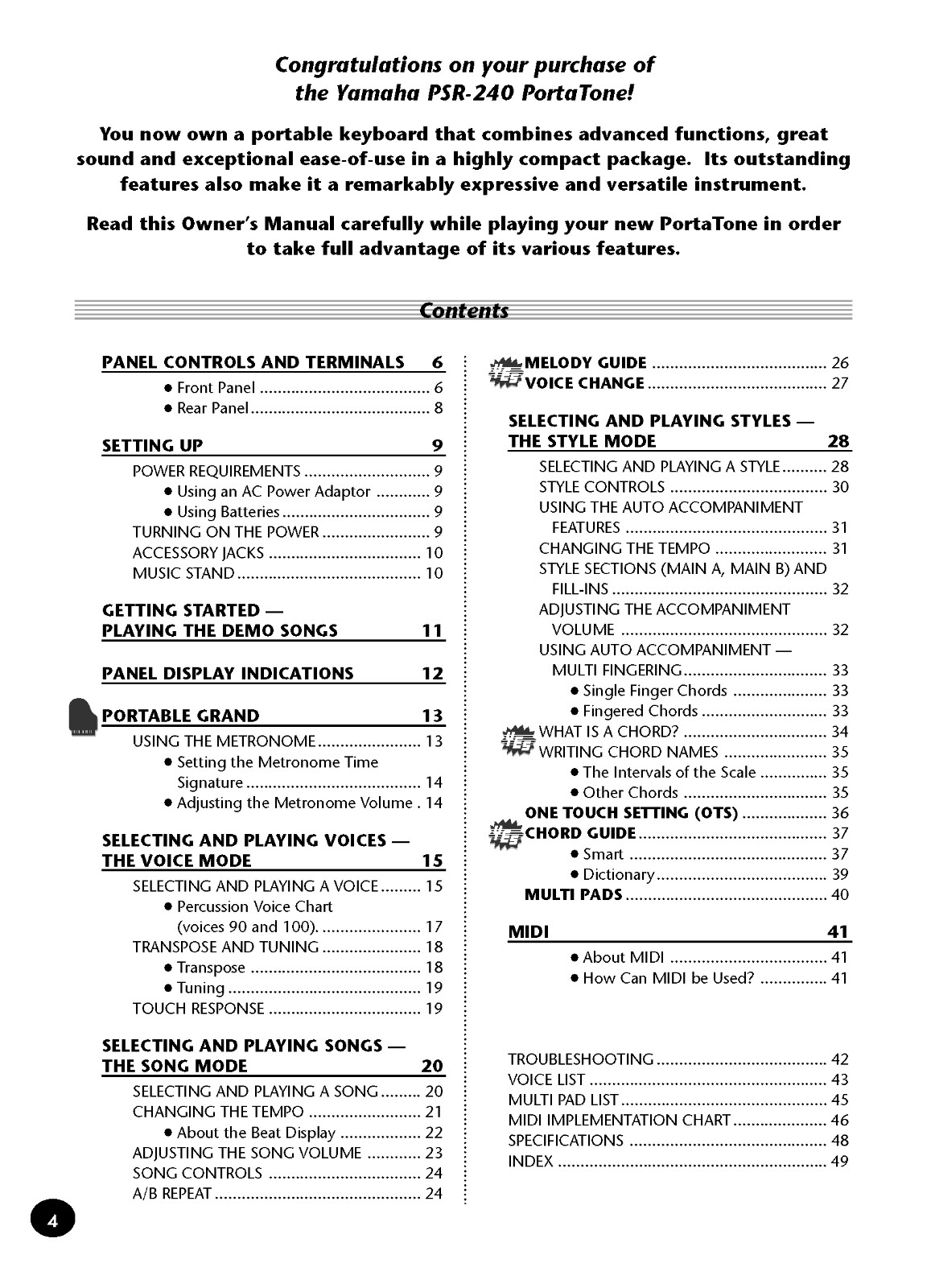 Yamaha PSR-240 Instruction Manual: 52 Pages & Protective Covers!
