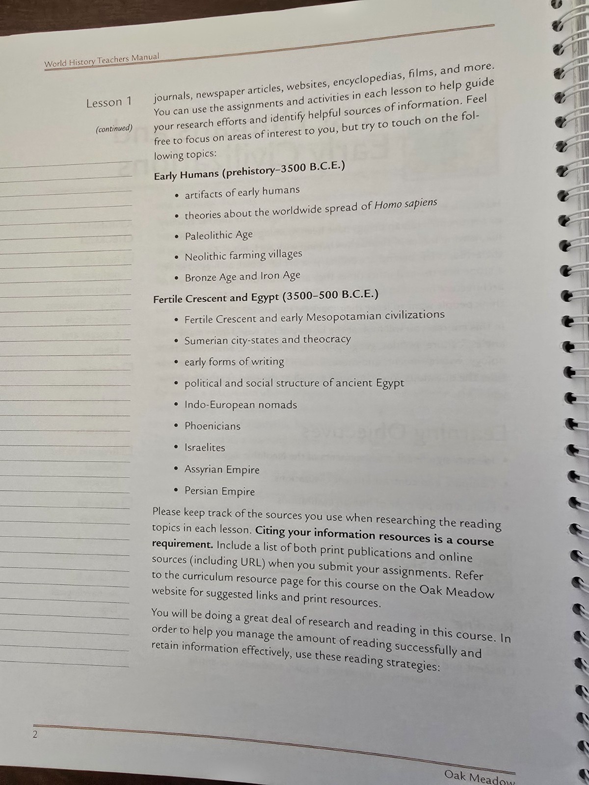 Oak Meadow World History Teacher Manual, Student Book & Textbook- 2016