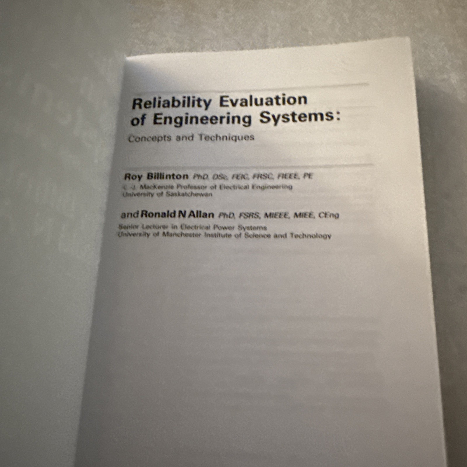 Reliability Evaluation of Engineering Systems : Concepts and Techniques, Pape…