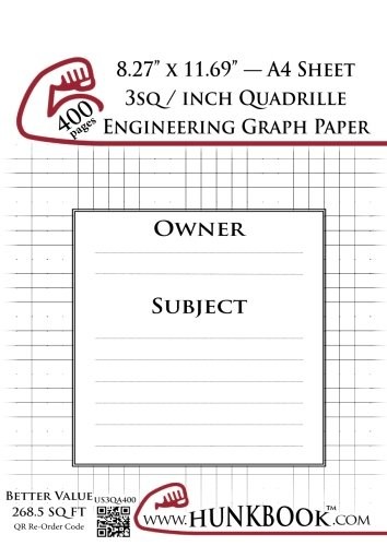 ENGINEERING GRAPH PAPER (400PAGES/WHITE): 3SQ/INCH (1/3″) By Mighty Hunkbook NEW