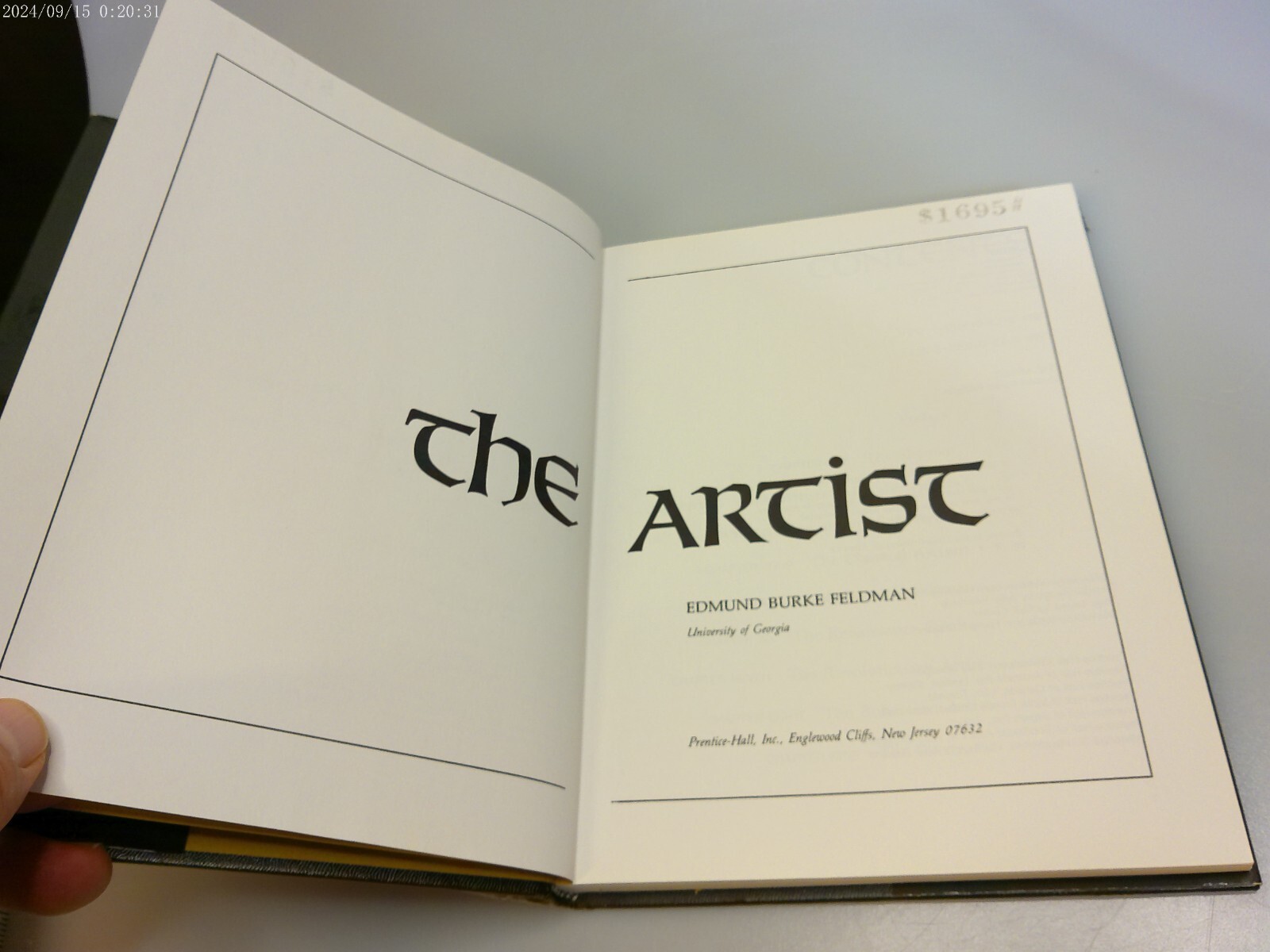 The Artist by Edmund B. Feldman Prentice-Hall First Edition 1982 ISBN 0130490318