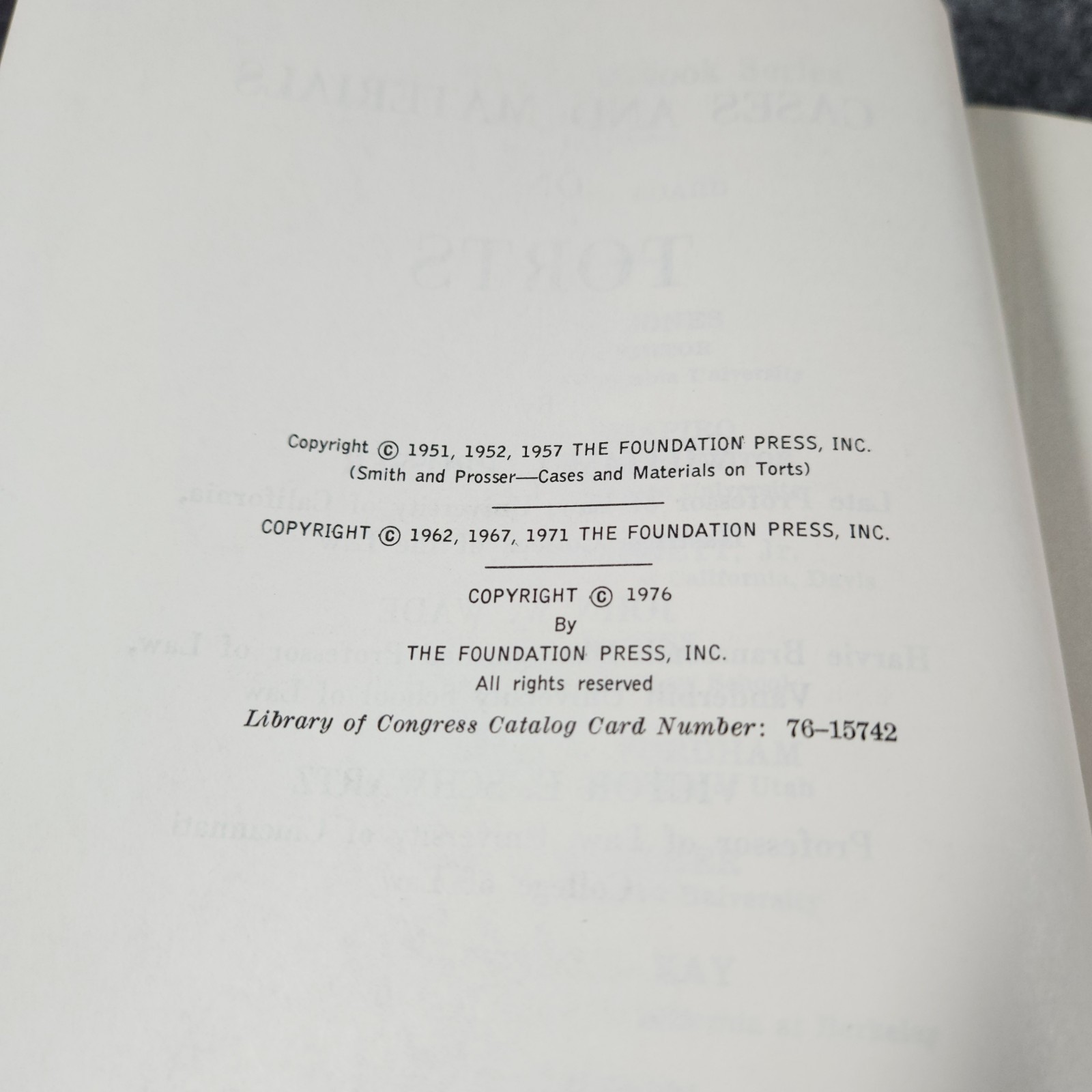 Torts Cases and Materials Prosser Smith Schwartz University Casebook Series 1976