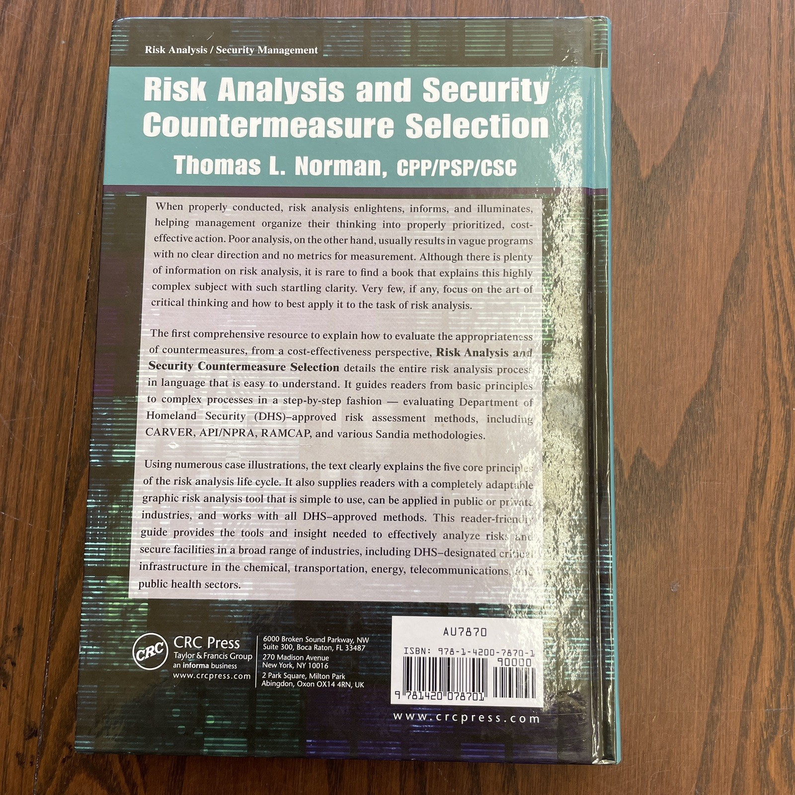 Risk Analysis and Security Countermeasure Selection by Thomas L. Norman