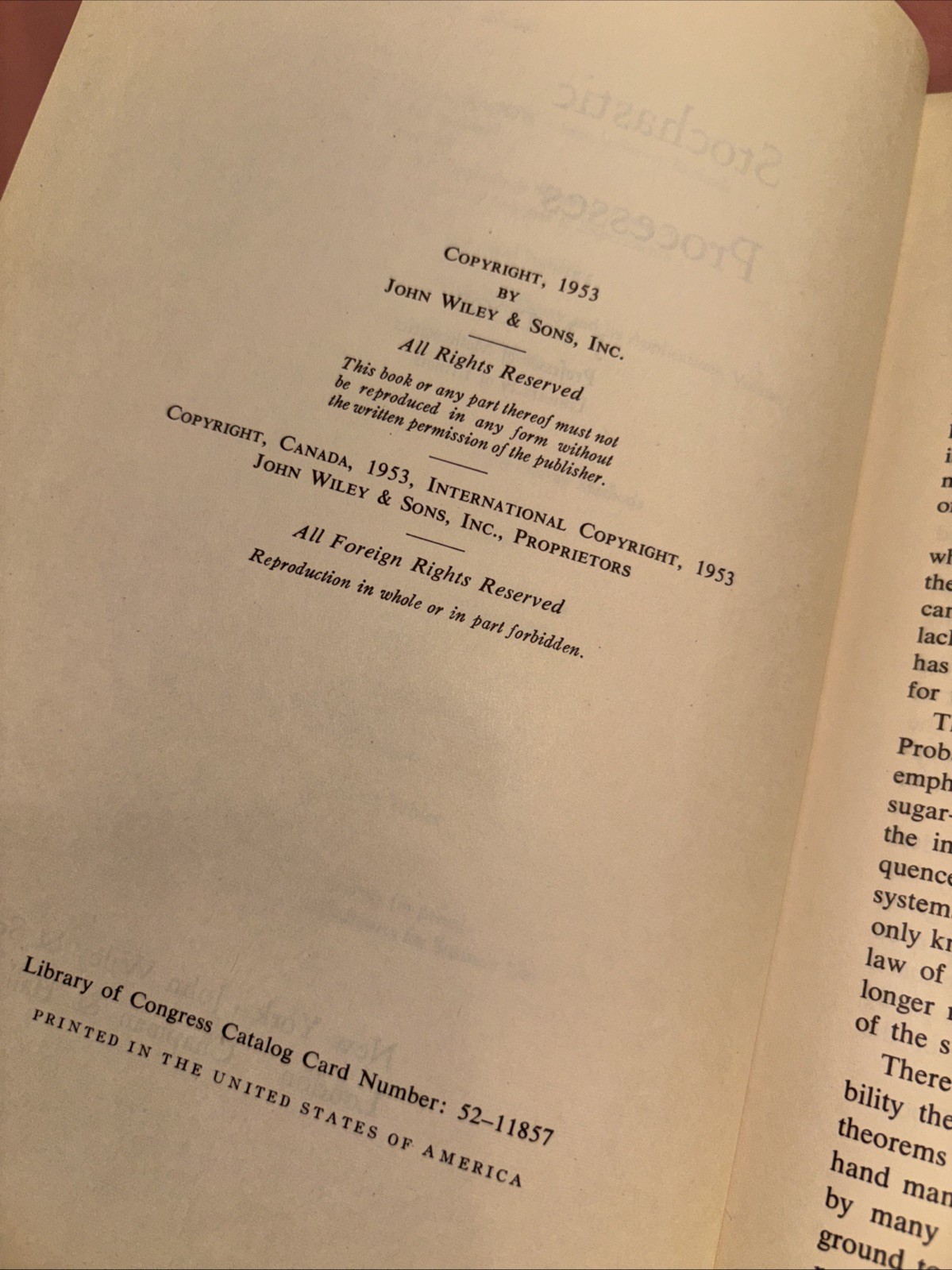Stochastic Processes by Joseph Doob 1953 HC-John Wiley And Sons Inc. ￼