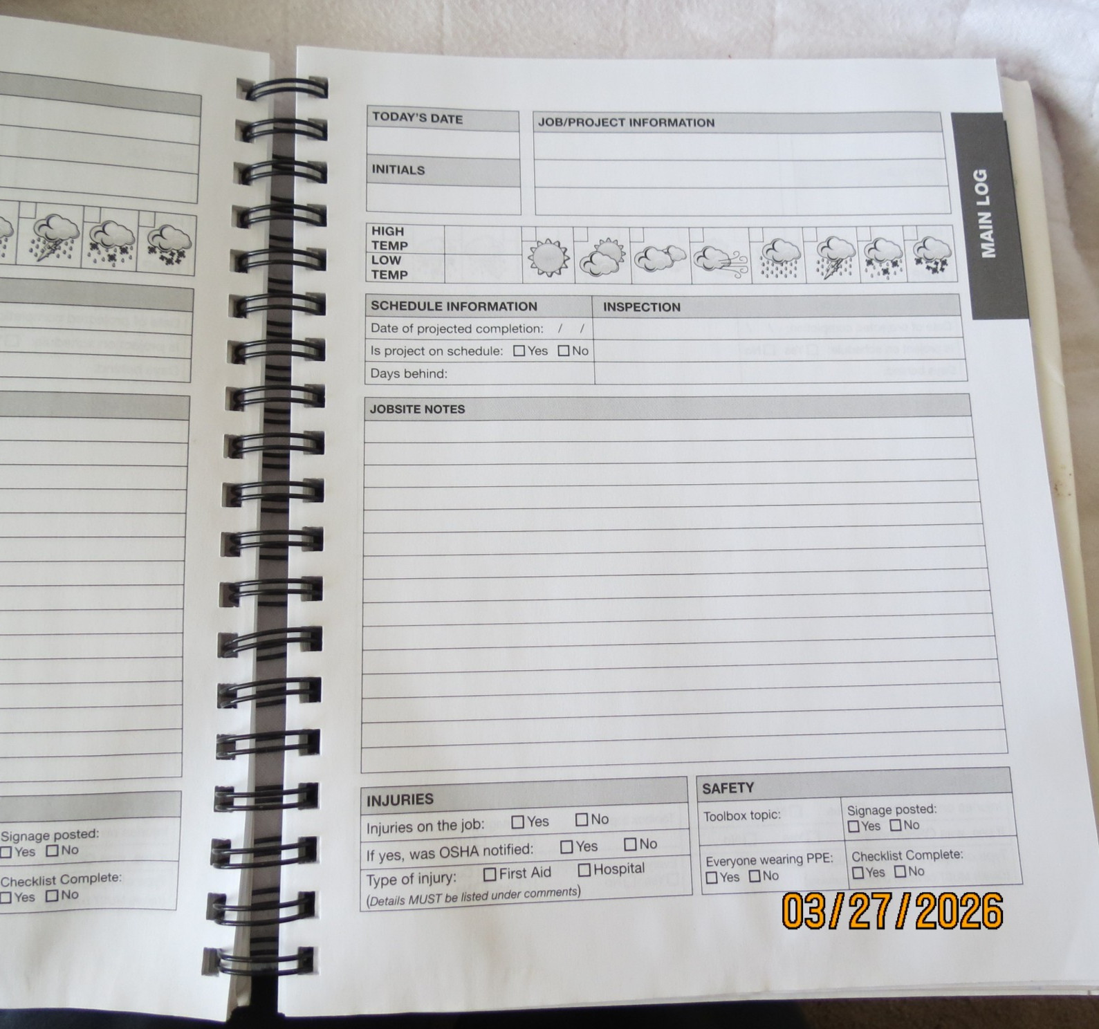 DEWALT CONTRACTOR’S DAILY LOGBOOK & JOBSITE Reference Record Keep Mileage NEW
