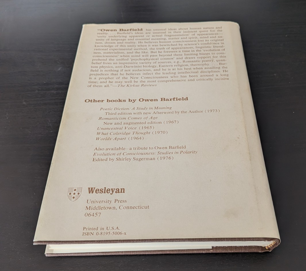 The Rediscovery of Meaning and Other Essays by Owen Barfield (1977, Hardcover)