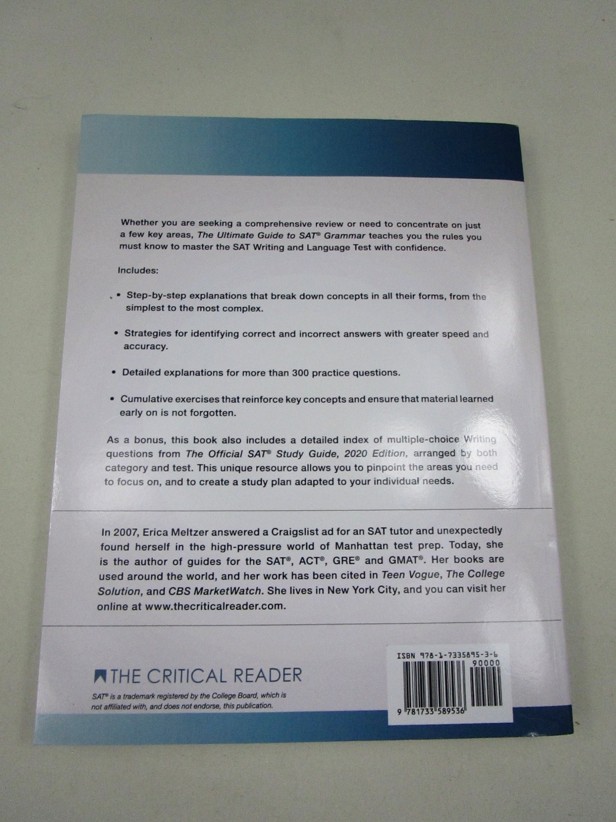 The Critical Reader: Ultimate Guide To SAT Grammar By Erica Meltzer 5th Edition