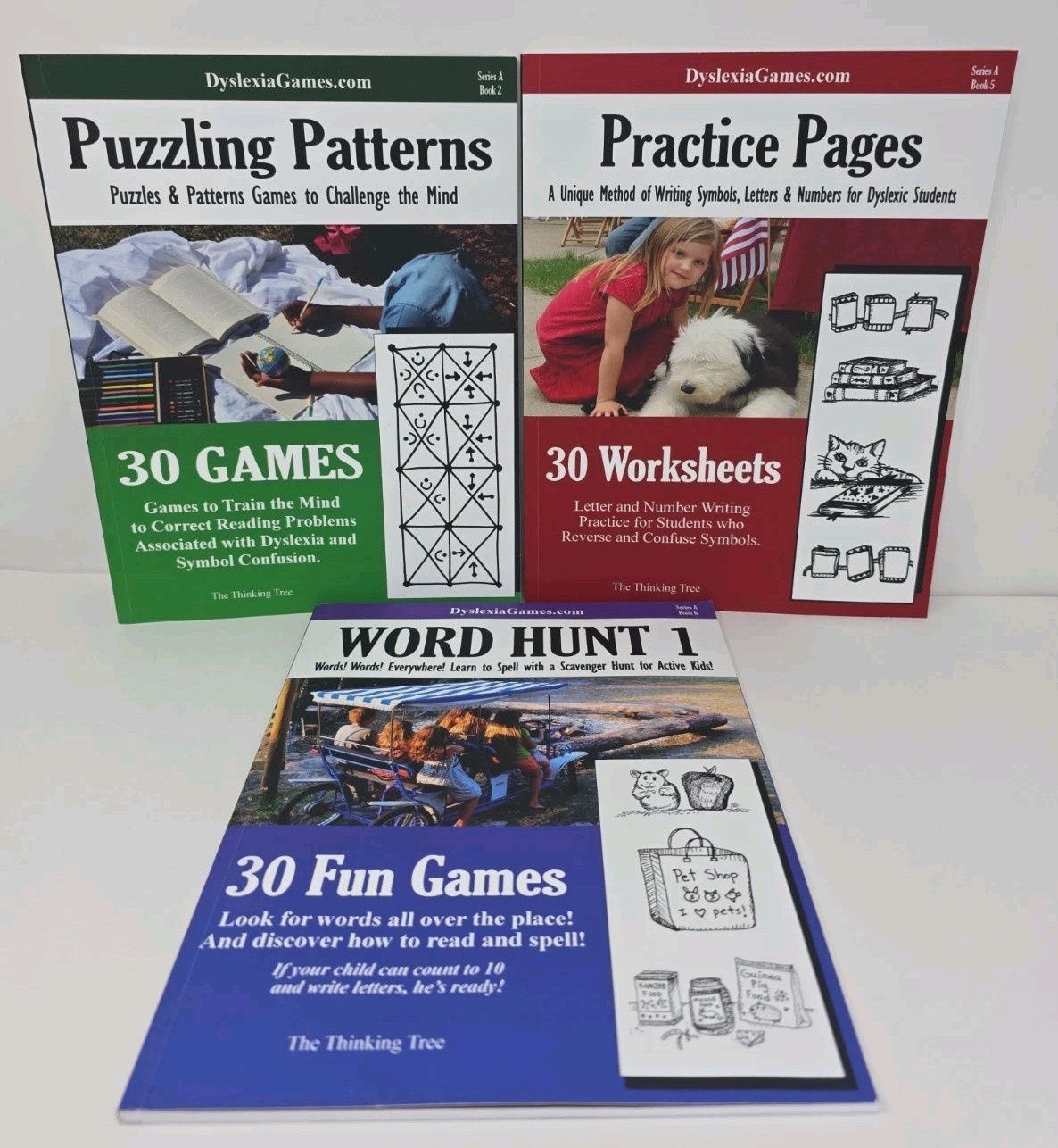 3 Books From Dyslexia Games Book Series A Book 2, 5 & 6 Puzzles Word Hunt Number