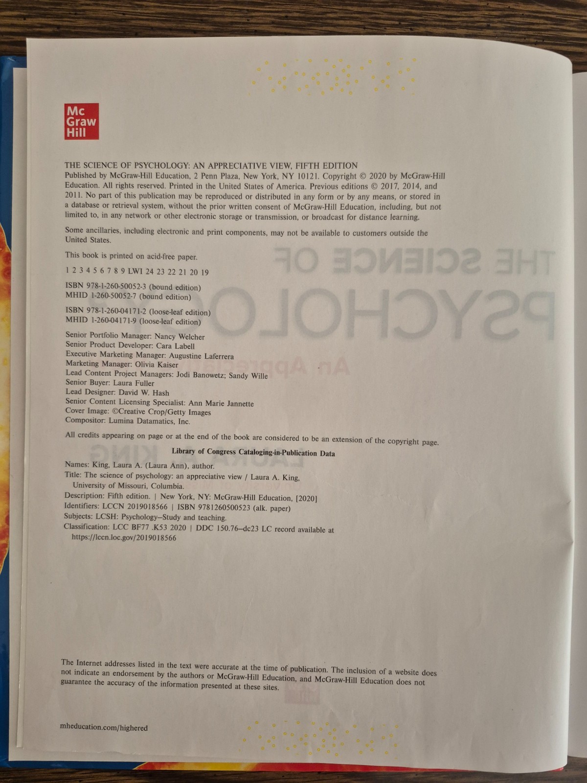 The Science of Psychology Hardcover Textbook by Laura A. King McGraw-Hill 2020