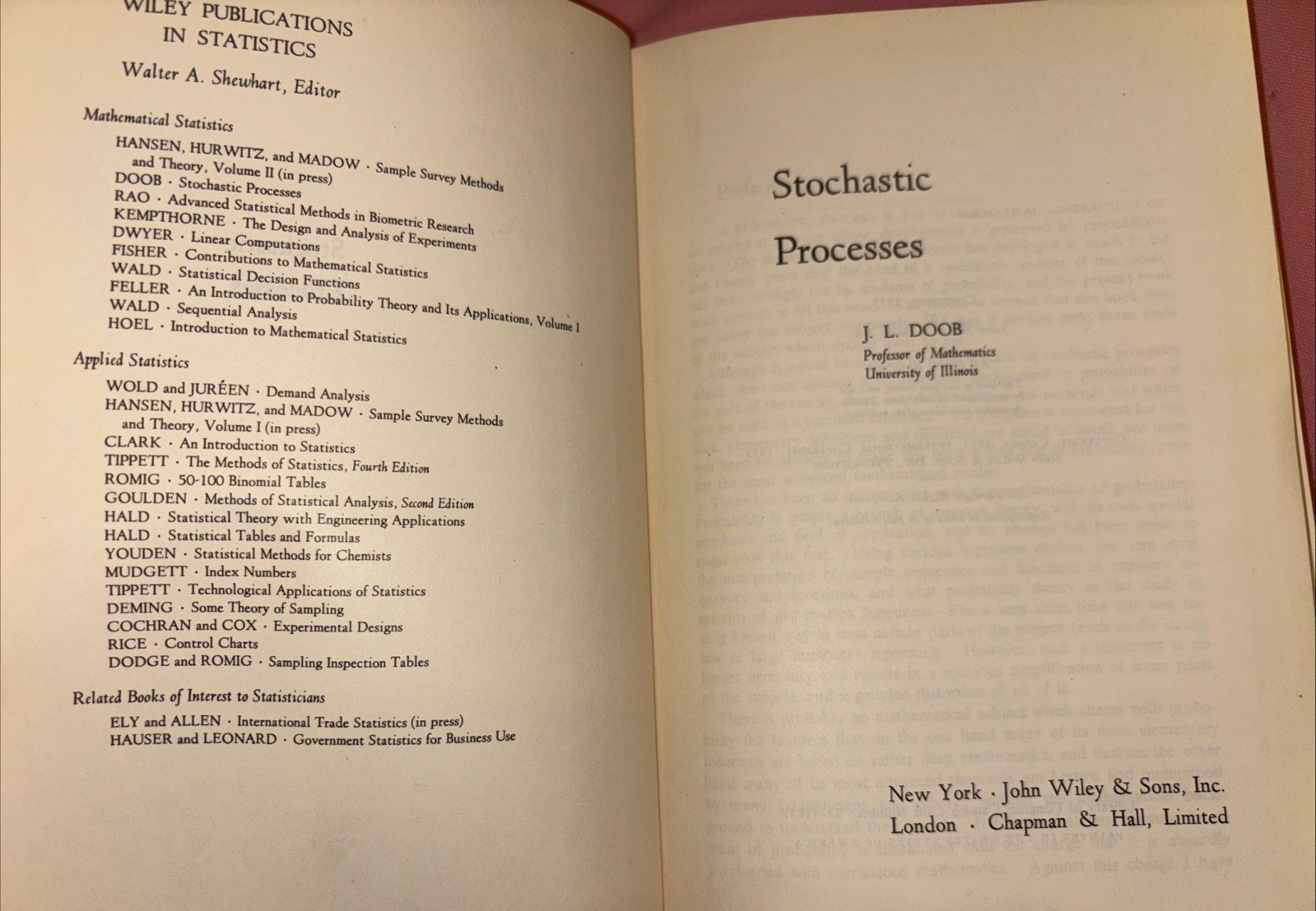 Stochastic Processes by Joseph Doob 1953 HC-John Wiley And Sons Inc. ￼