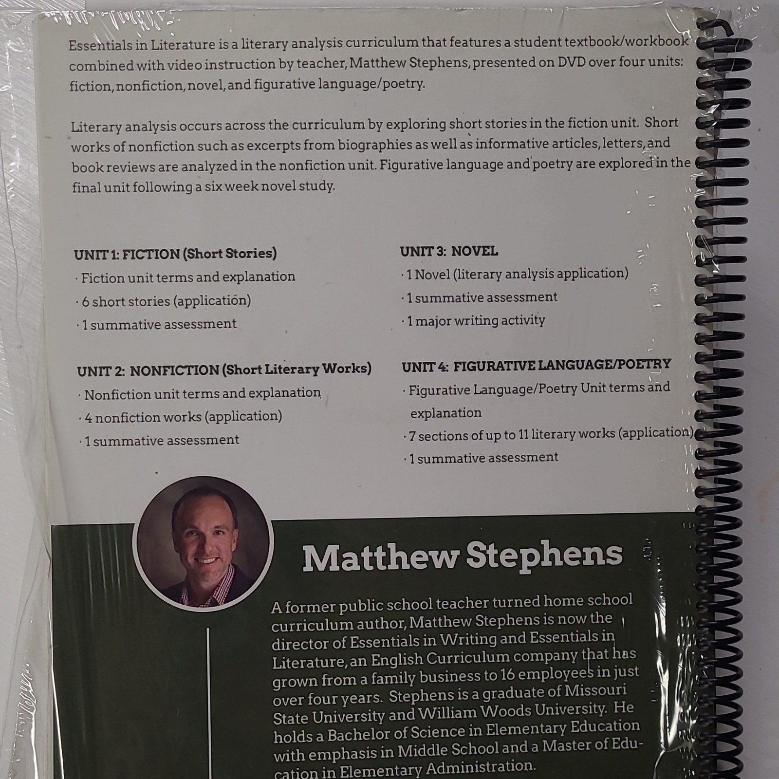 Essentials in Literature Level 9 High School Literature Stephens Spiral Textbook