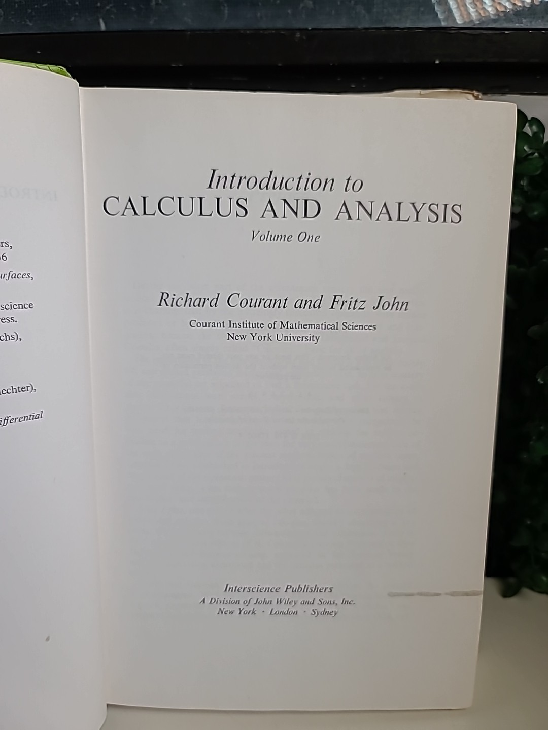 Introduction to Calculus and Analysis Vol 1 Courant John Hardcover 1965