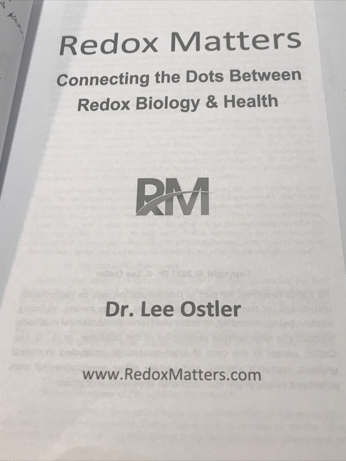 Redox Matters: Connecting Redox Biology & Health by Dr. Lee Ostler – Signed