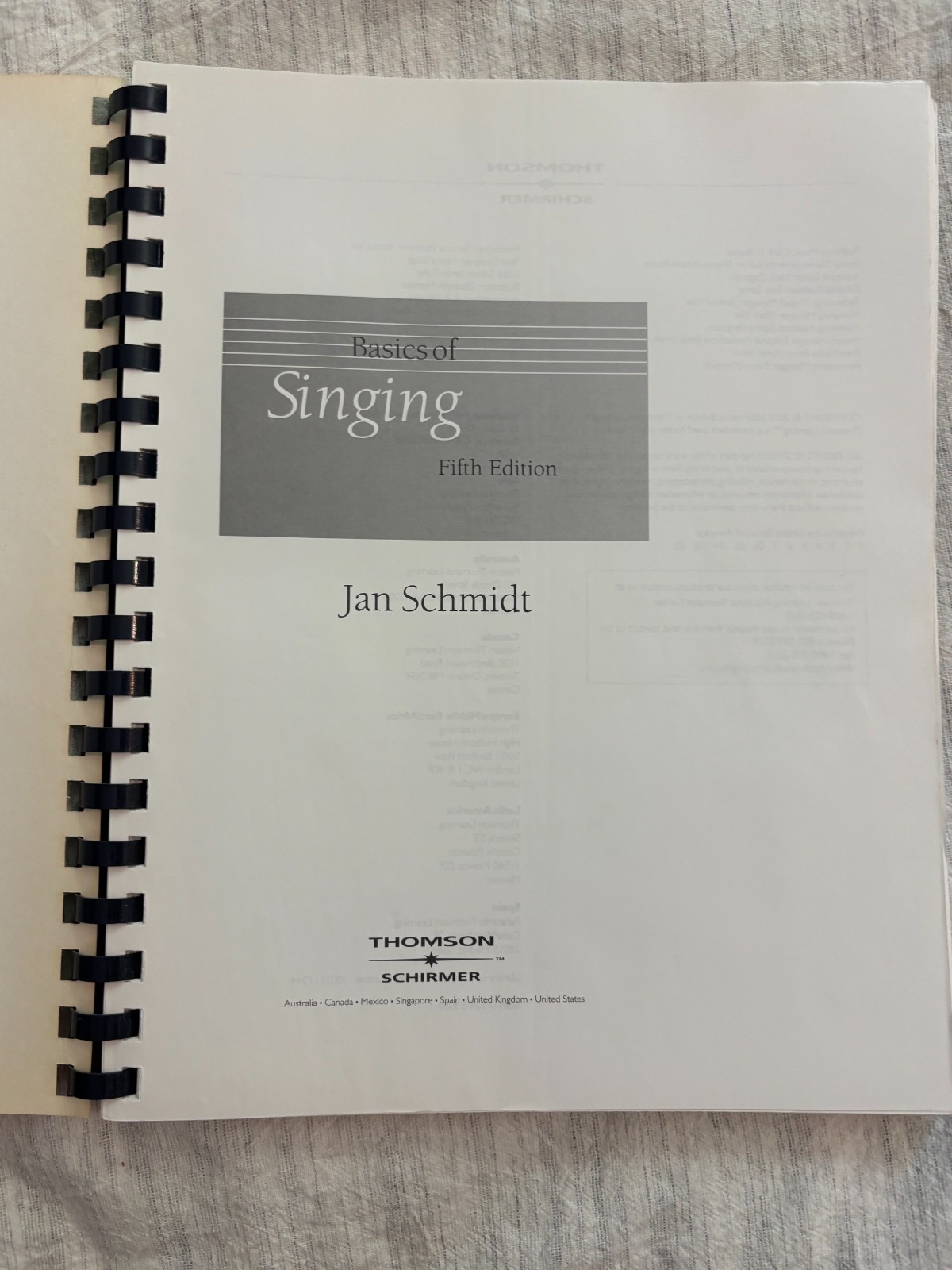 Basics of Singing By Jan Schmidt 2003 5th Edition Spiral Bound