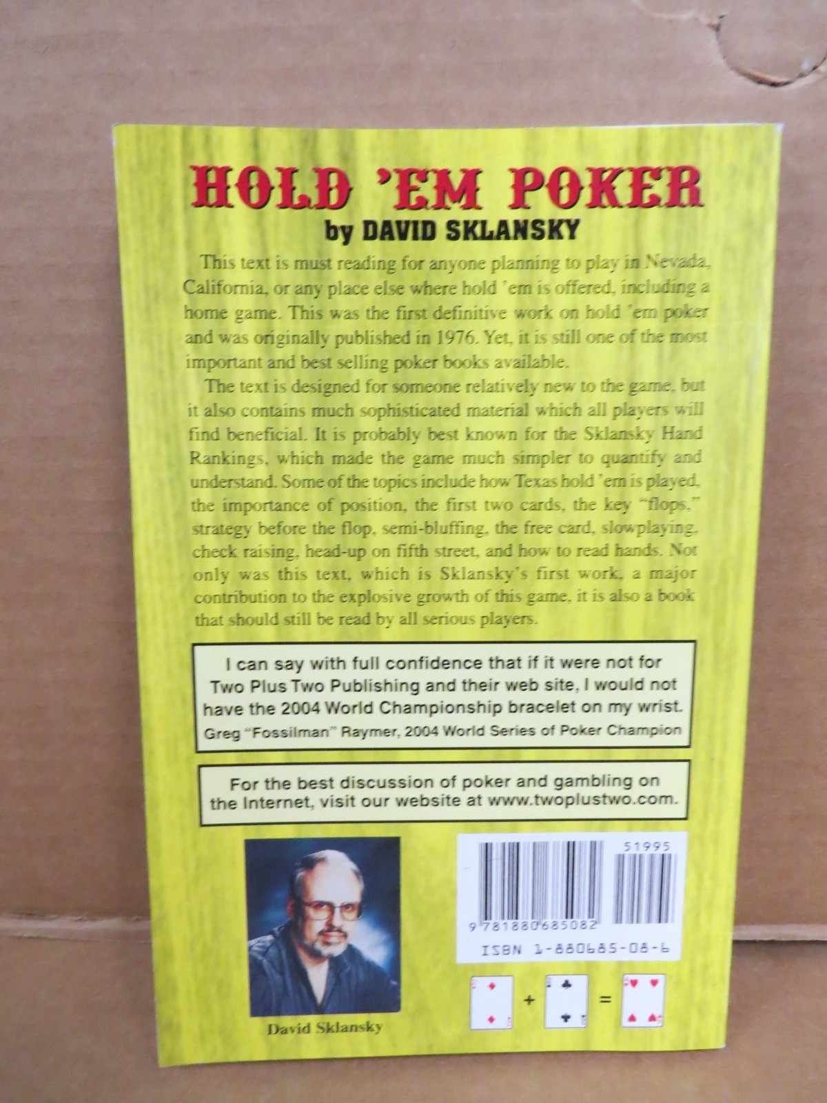 Hold’em Poker – Paperback By Sklansky, David – 2000 PB Gambling Game Skill
