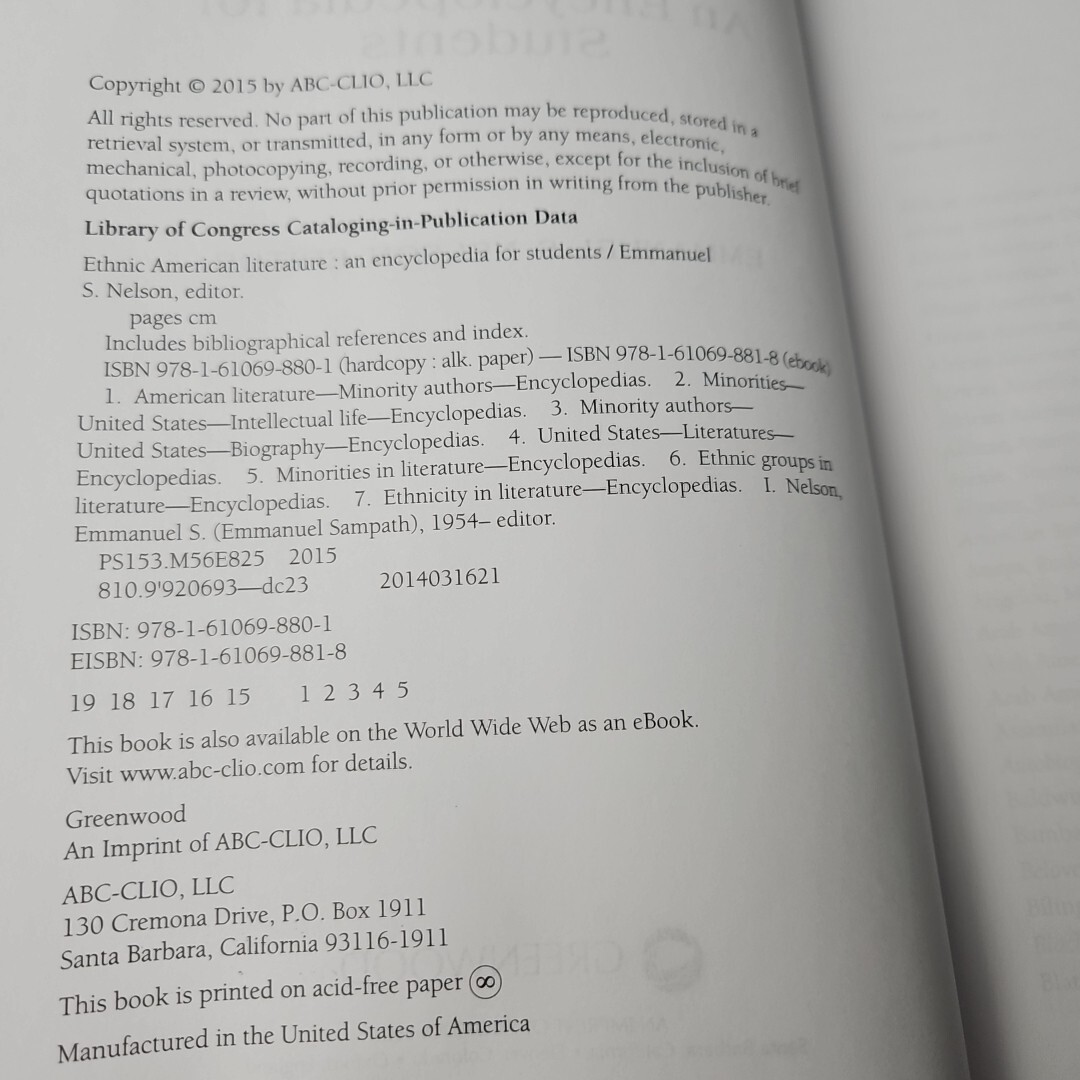 Ethnic American Literature An Ecyclopedia For Students Emmanuel Nelson