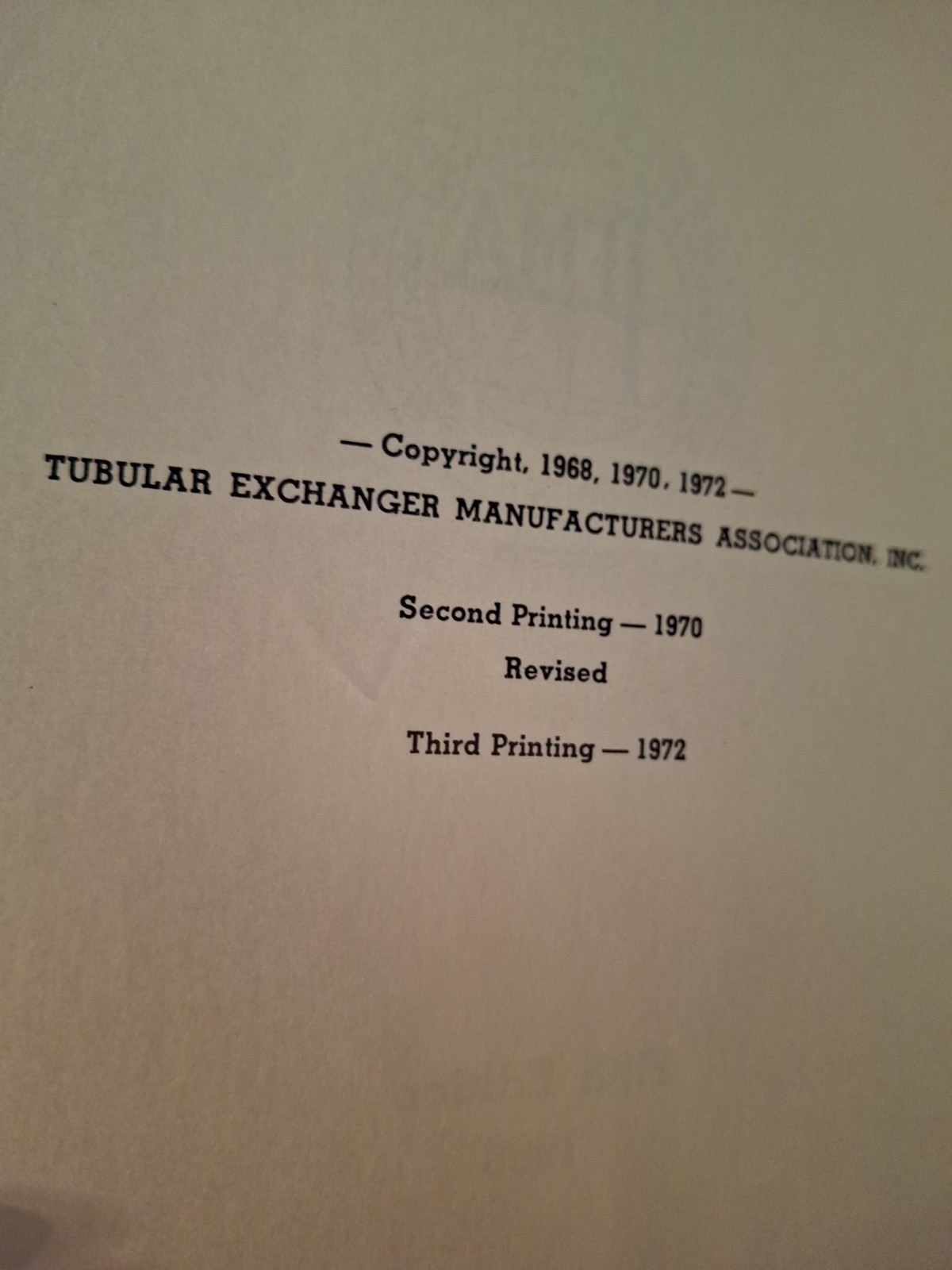 Standards Of Tubular Exchanger Manufacturers Association, 5th Ed. 3rd Ptg. 1972