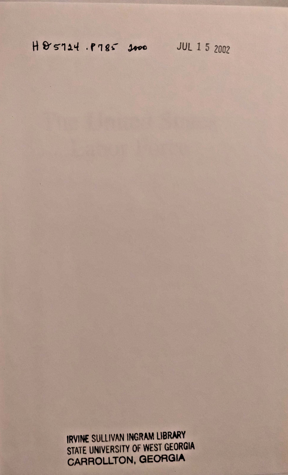 United States Labor Force : A Descriptive Analysis by Ruth Prywes 2000 Ex Libris