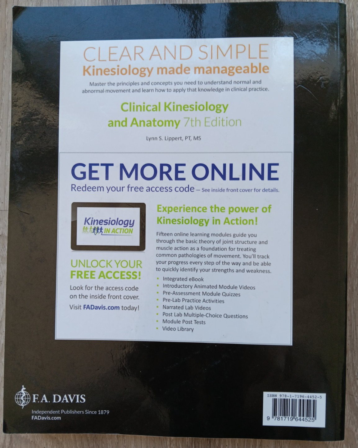 Clinical Kinesiology and Anatomy Seventh Edition Lynn Lippert Paperback Book