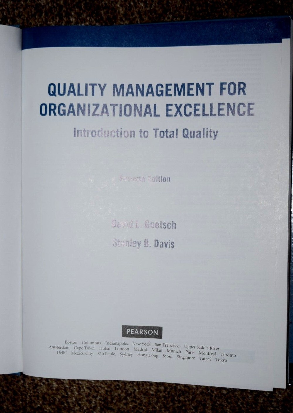 “QUALITY MGMT FOR ORGIZATIONAL EXCELLENCE,” 7th Ed. 456 Pages, L-New (c) 2013