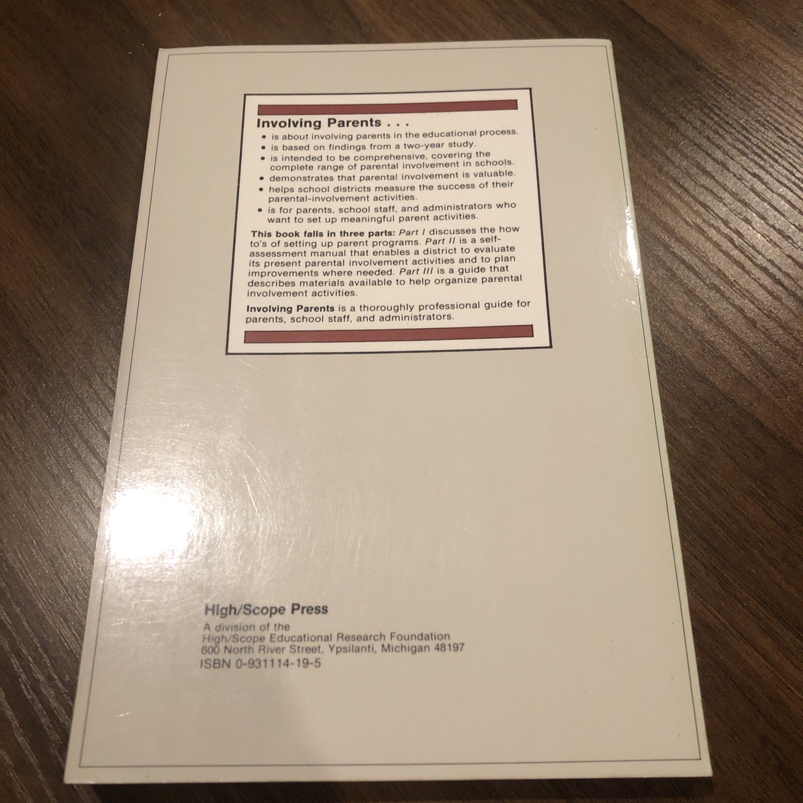 INVOLVING PARENTS: A HANDBOOK FOR PARTICIPATION IN SCHOOLS By Peggy Lyons VG