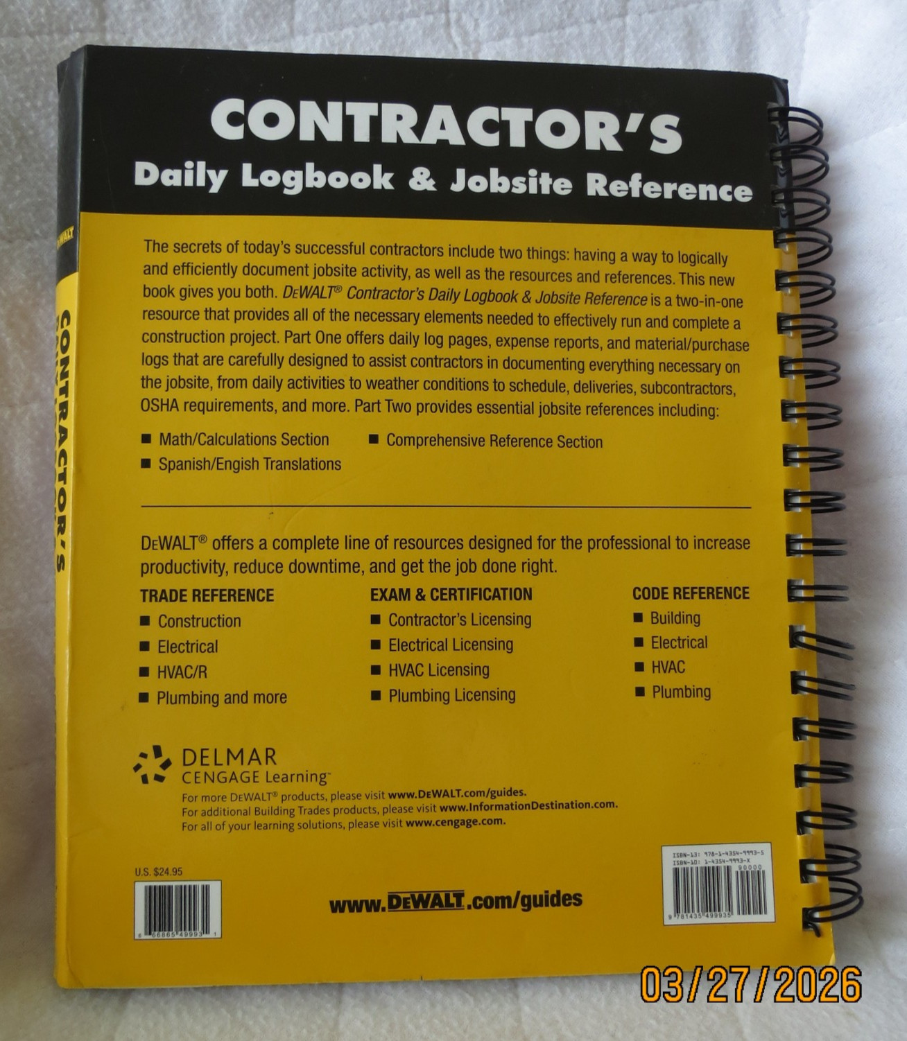 DEWALT CONTRACTOR’S DAILY LOGBOOK & JOBSITE Reference Record Keep Mileage NEW