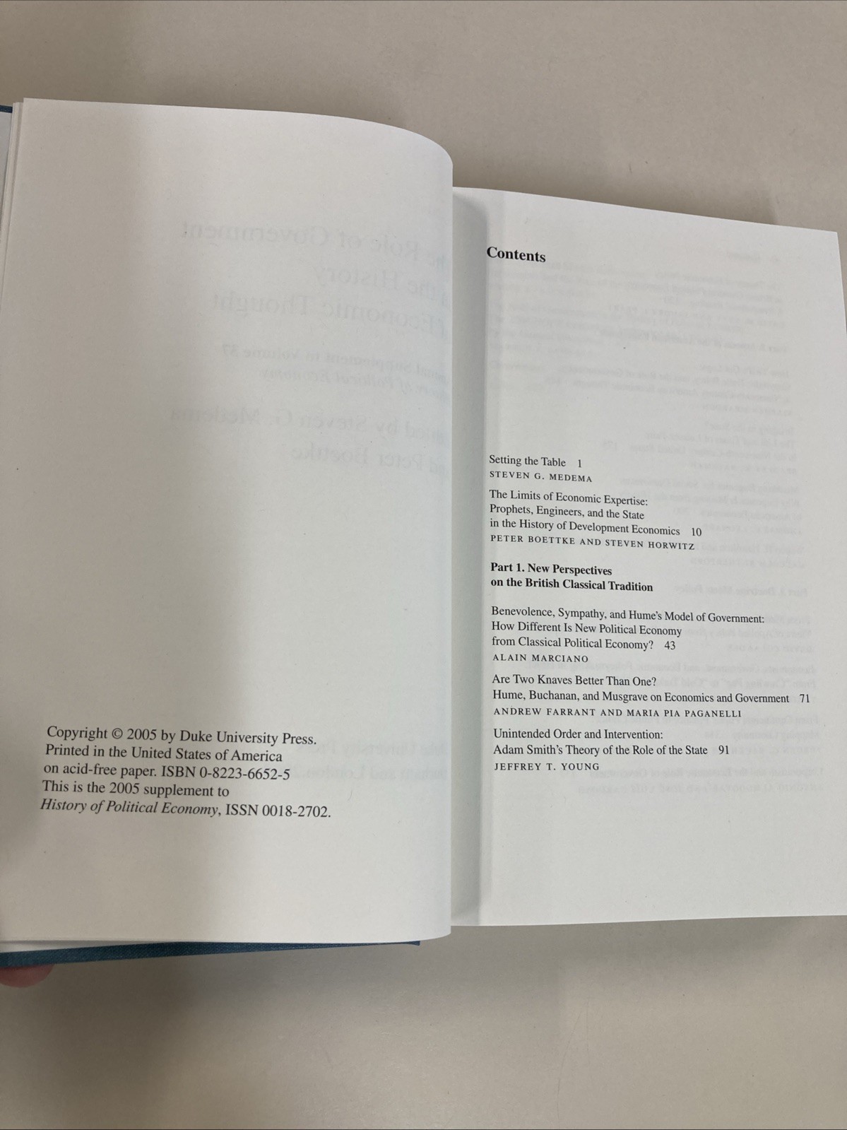 Role of Government in the History of Economic Thought 2005 Supplement HC 2005