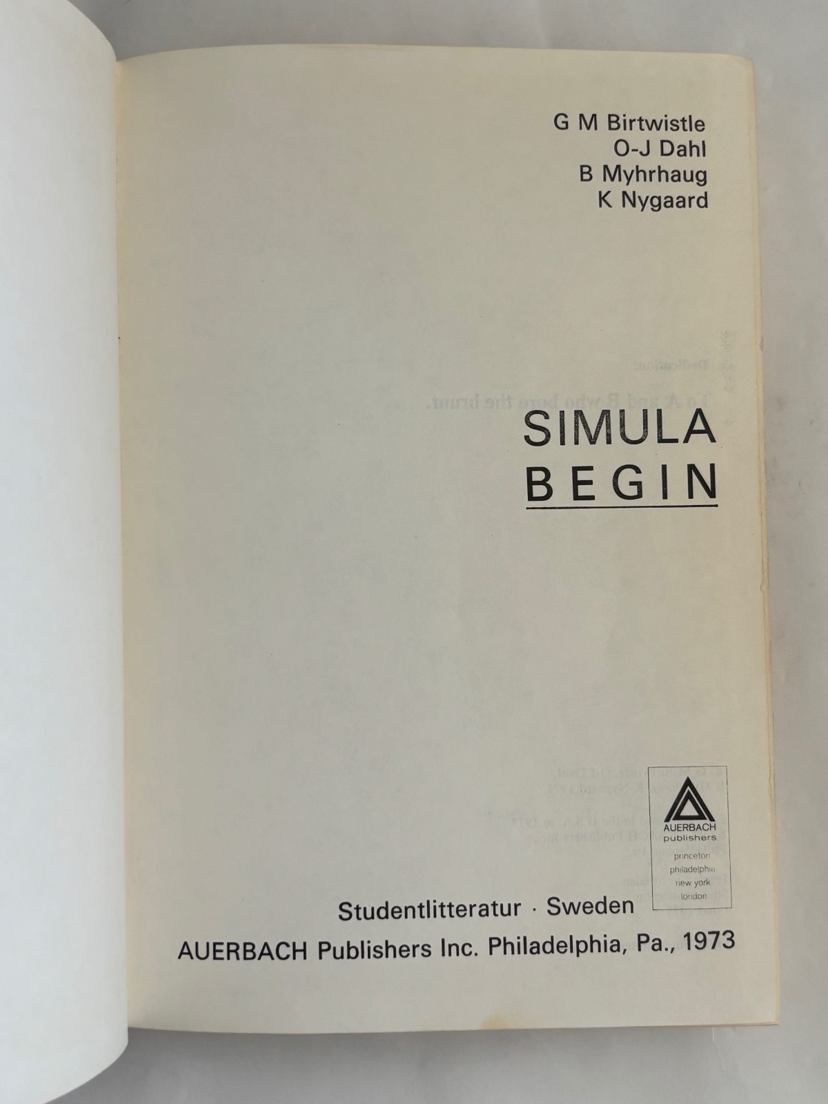 Vintage 1973 SIMULA BEGIN Programming Book Early Object-Oriented Computing