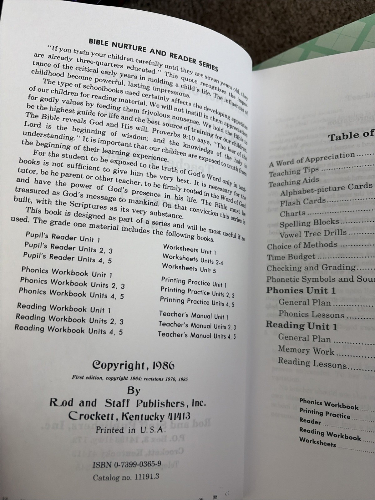 Rod and Staff Bible Nurture and Reader Series Grade 1 Teacher’s Manual Workbook