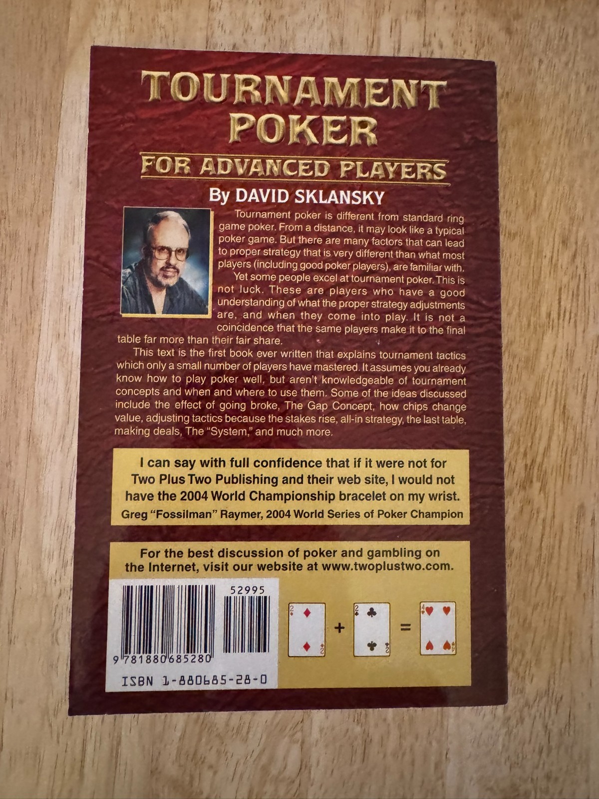 Tournament Poker for Advanced Players Book by David Sklansky