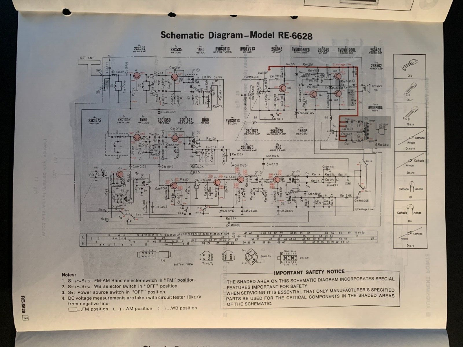 Panasonic RE-6628 FM/AM/WB 3-Band Table Radio ORIGINAL Service Manual 1978
