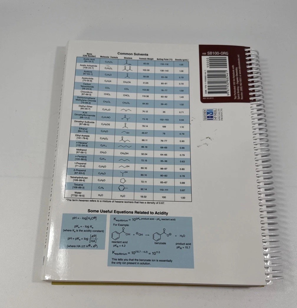 Organic Chemistry Student Lab Book w/spiral binding Hayden McNeil