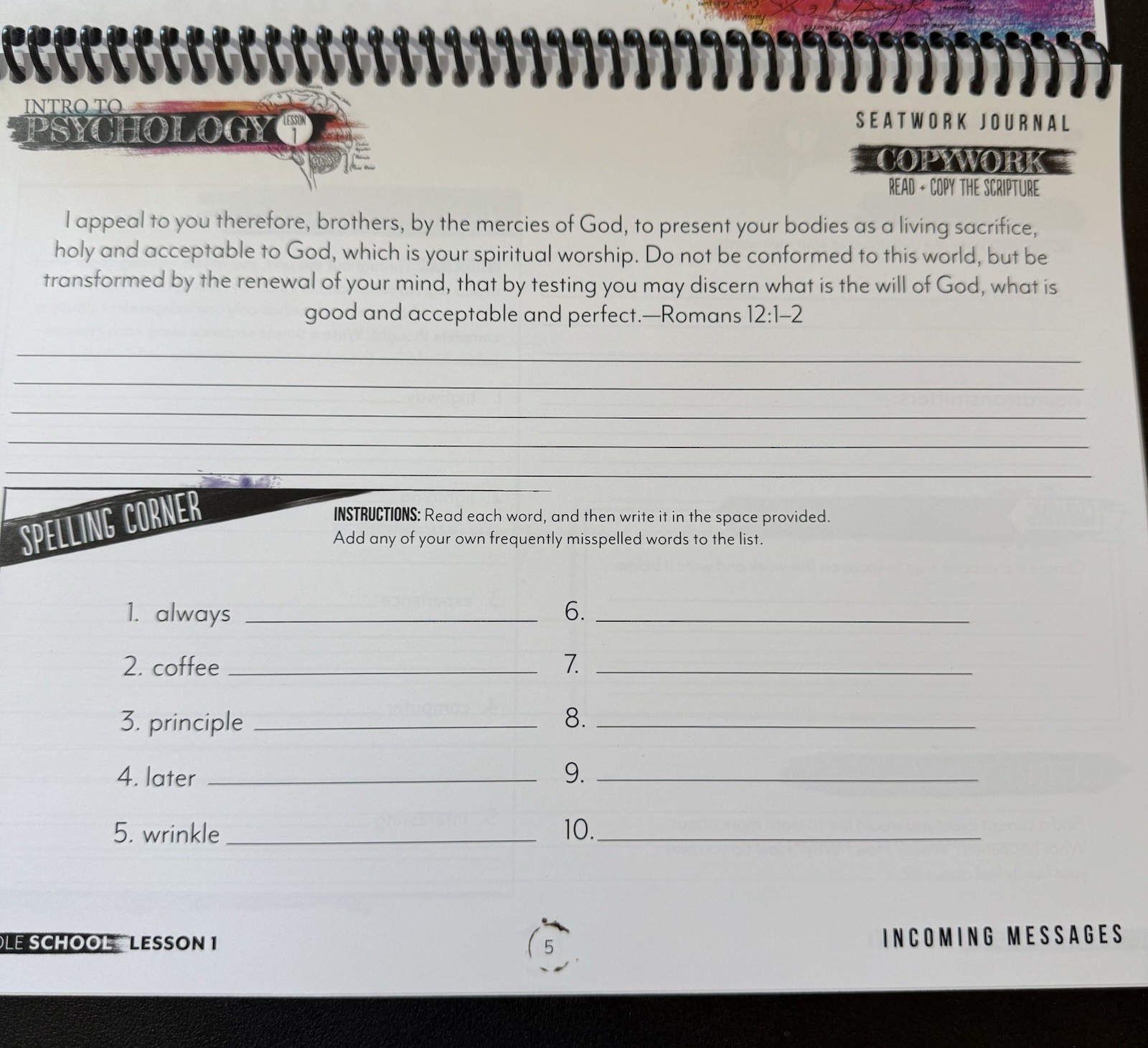 Gather Round Homeschool Intro to Psychology & Seat Work Journal Middle School