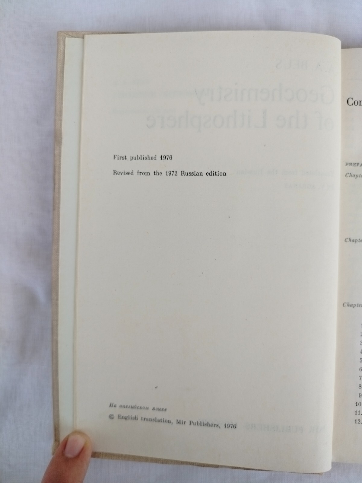 Geochemistry of Lithosphere by A. A Beus, Mir Publishers Moscow, 1976, Hardcover