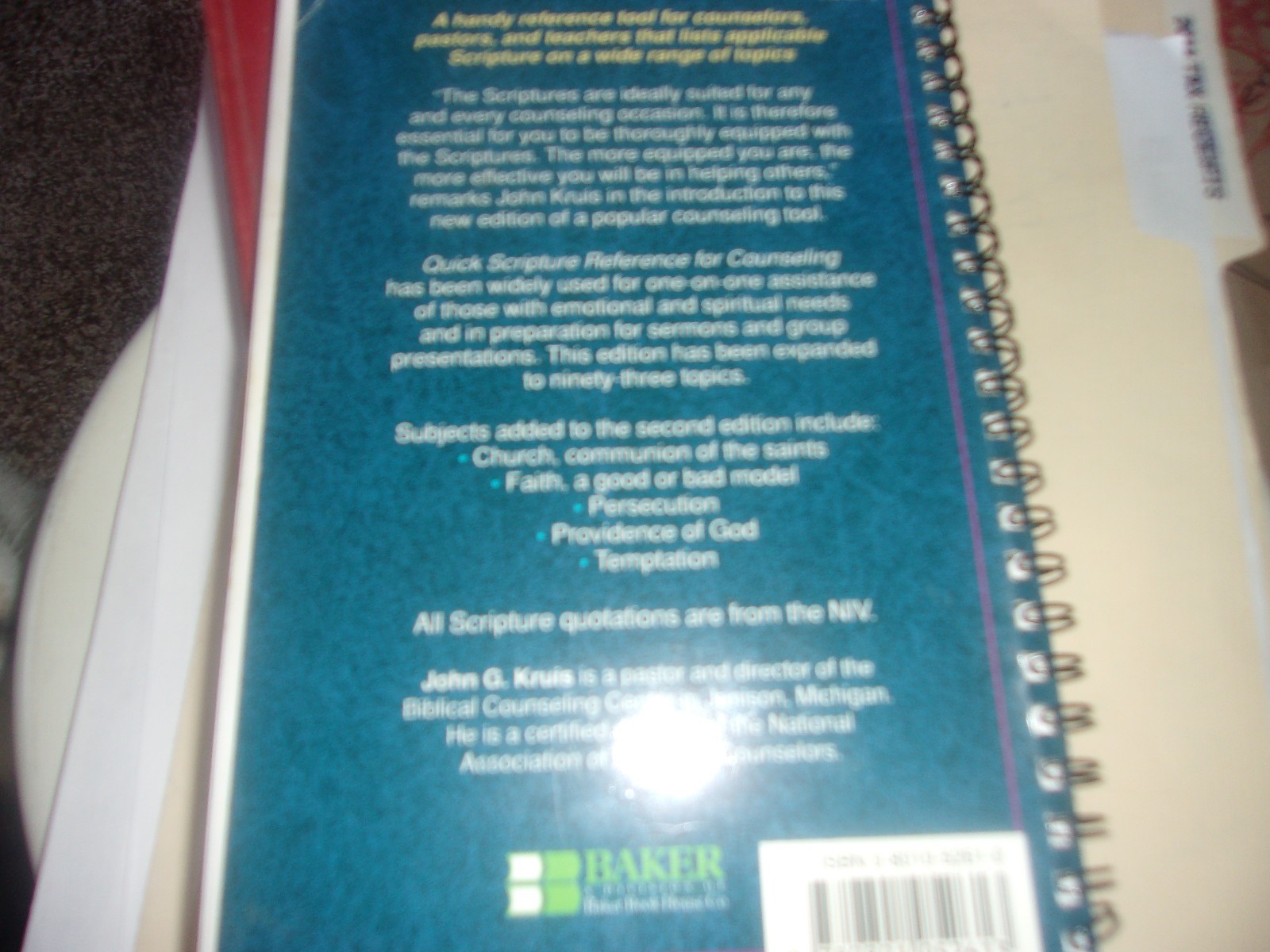 Quick Scripture Reference for Counseling by John G. Kruis (1994, Spiral)