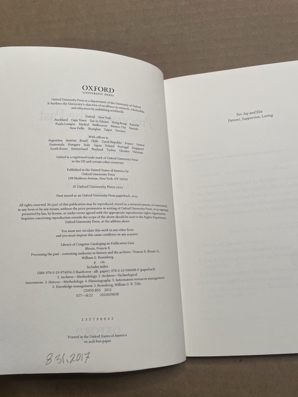 Processing the Past : Contesting Authority in History and the Archives, Paper…