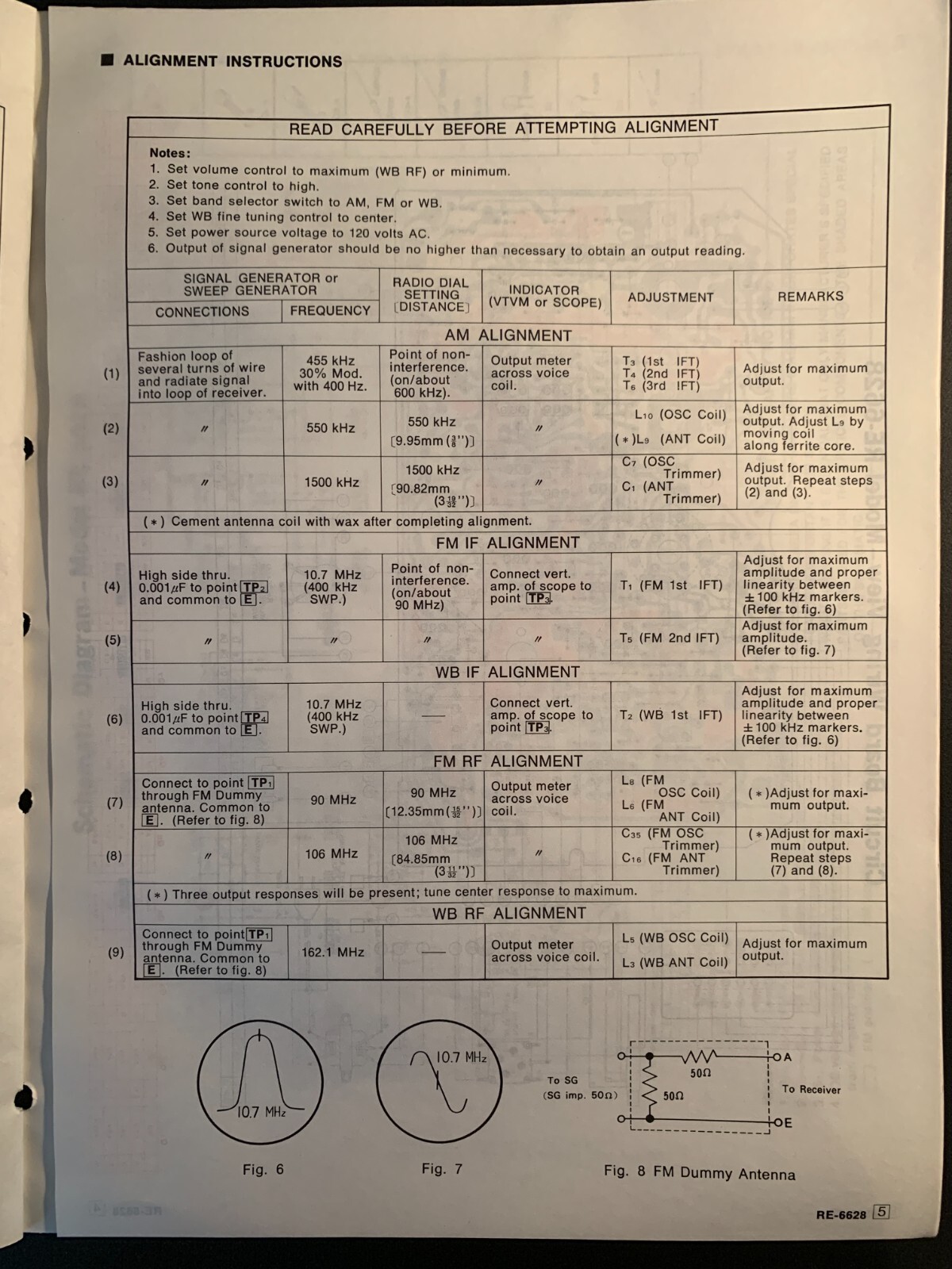 Panasonic RE-6628 FM/AM/WB 3-Band Table Radio ORIGINAL Service Manual 1978