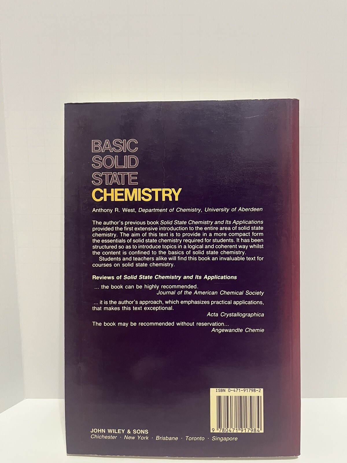 Basic Solid-State Chemistry Abridged Paper by Anthony R. West (1988, Trade…