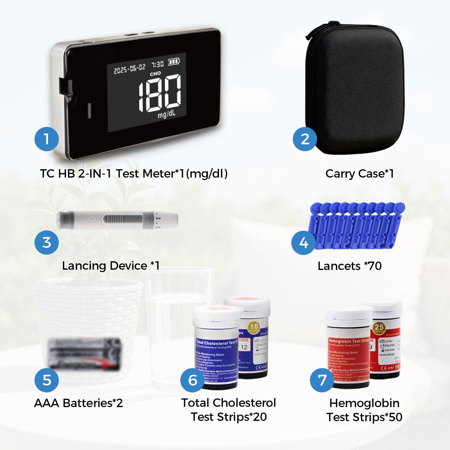 LCLBM-01 2 in 1 Total Cholesterol and Hemoglobin Levels Testing Kit Meter Quick