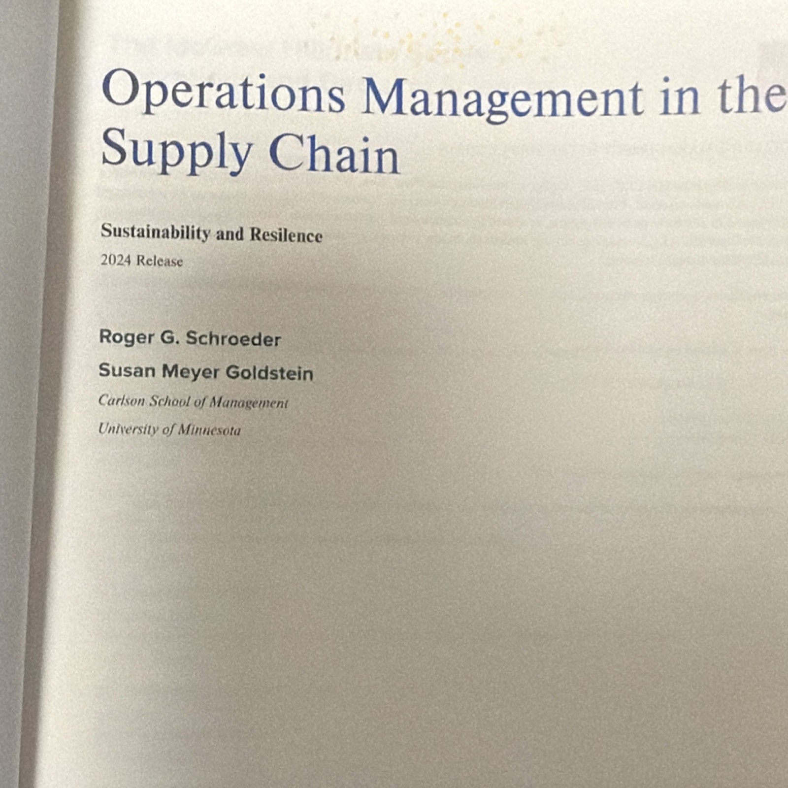McGraw Hill Ops Management in the Supply Chain 2024 Int’l Student Ed Schroeder