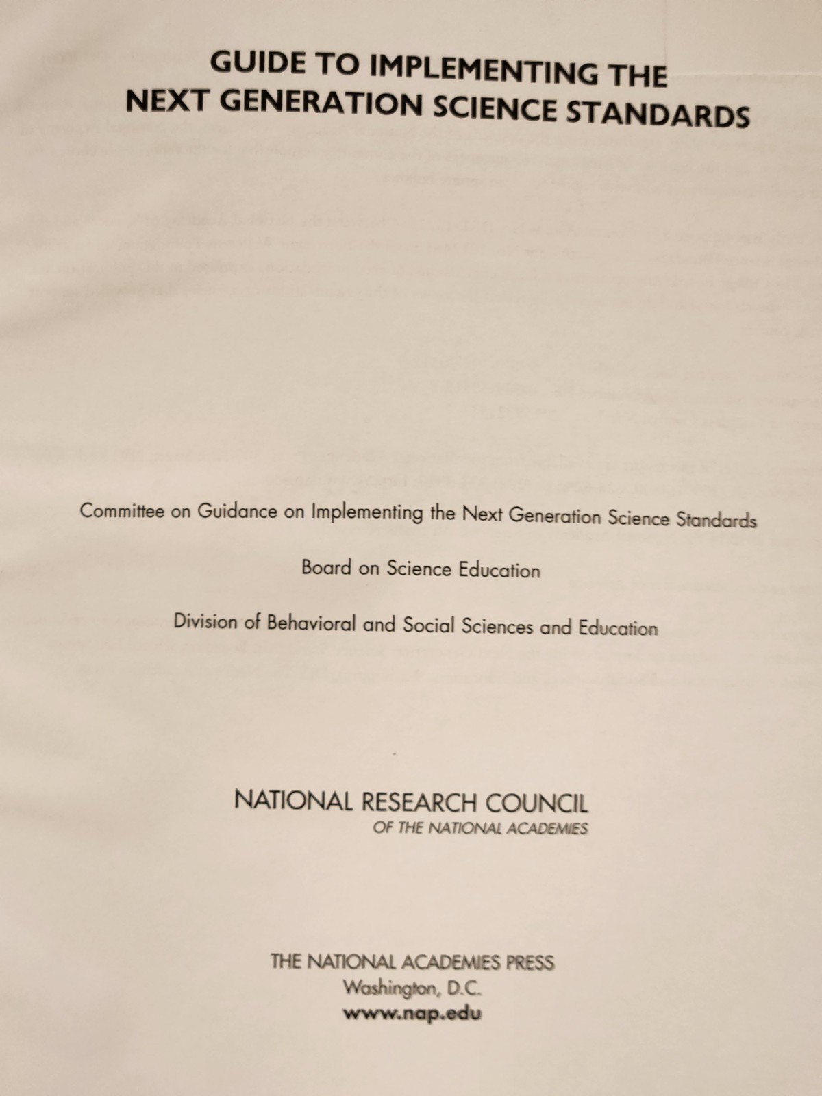 Guide to Implementing the Next Generation Science Standards by Committee on a…